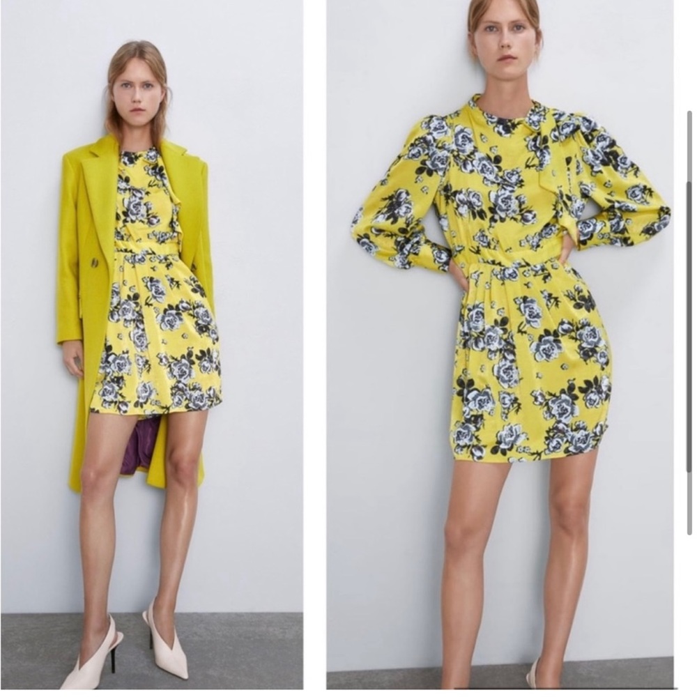 NWT! Bloggers Fave Zara Yellow Floral Print Dress with Neck bow